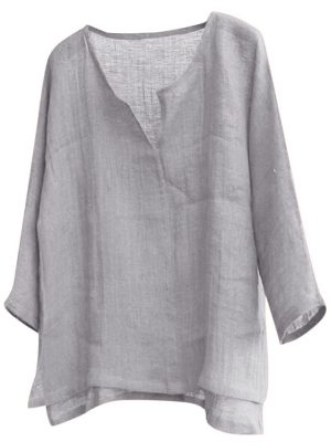 Men's Shirt Linen Shirt Solid Color Plain Collar Light Blue ArmyGreen Black White Orange Street Beach Long Sleeve Clothing Apparel Breathable